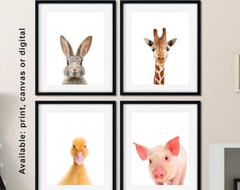 Set of 4 Animal Prints for Kids Room, Pick Your Baby Animal Pictures, Safari Animal Photos, Woodland Baby Room Decor, Farm Nursery Decor