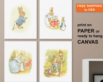 Peter Rabbit Nursery Decor, Beatrix Potter Art Prints, Set of 4
