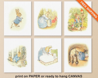 Peter Rabbit Nursery Art Prints, Beatrix Potter Decor, Set of 6