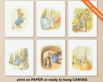 Peter Rabbit Prints Set, Beatrix Potter Nursery Decor, Storybook Art