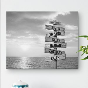 Custom Beach Family Wall Art, Family Ocean Street Sign Art with Names, Blended Family Wedding Gift, Mom Gift with Kids Name for Mothers Day