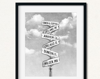 Personalized Places Lived Sign: Couple Travel Gift, House Warming Gift