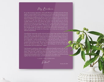 Custom Aluminum Anniversary Sign: Personalized Love Letter, Wedding Vows
