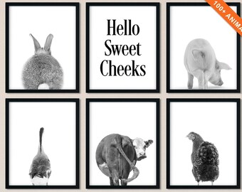 Funny Farm Animal Prints: Bathroom Wall Decor, Set of 6