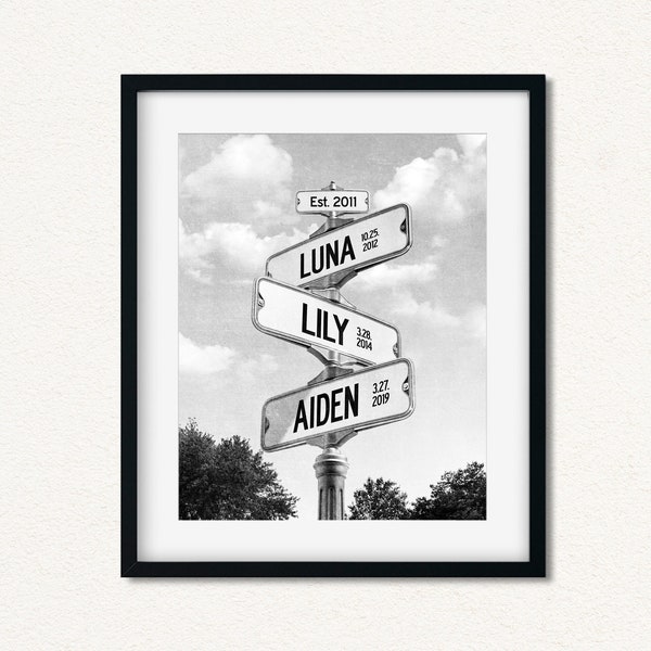 Street Sign Canvas with Names, Custom Gift for Family with Kids, Family Wall Decor with Important Dates, New Family Gift, New Parents Gift