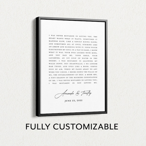 Custom Love Letter on Framed Canvas, Family Rules Wall Art, Ceremony Script Canvas, Eulogy Keepsake Gift, Wedding Speech Print