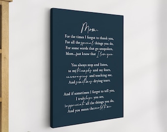Poem for Mom, Custom Quote Wall Art, Mothers Day Gift from Daughter or Son, Custom Poem Canvas, Birthday Gift for Mother, Custom Saying Sign