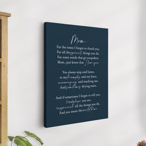 Custom Poem Canvas Art for Mom, Personalized Mother&#39;s Day Gift