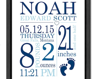 Custom Baby Birth Stats Print: Newborn Nursery Decor