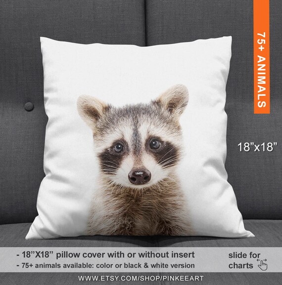 Raccoon Pillow Raccoon Cushion Forest Raccoon cushion cover pillow case