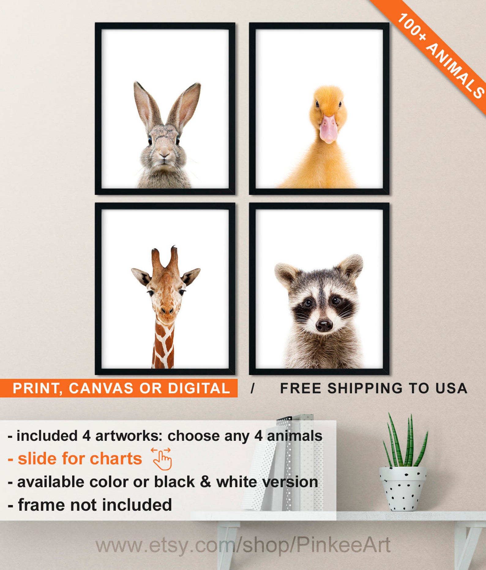 Baby Animal Canvas Wall Art or Prints on Paper Set of 4 Etsy