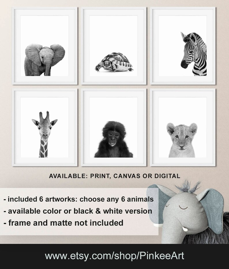 Black and white baby animal nursery prints Animal prints for Etsy