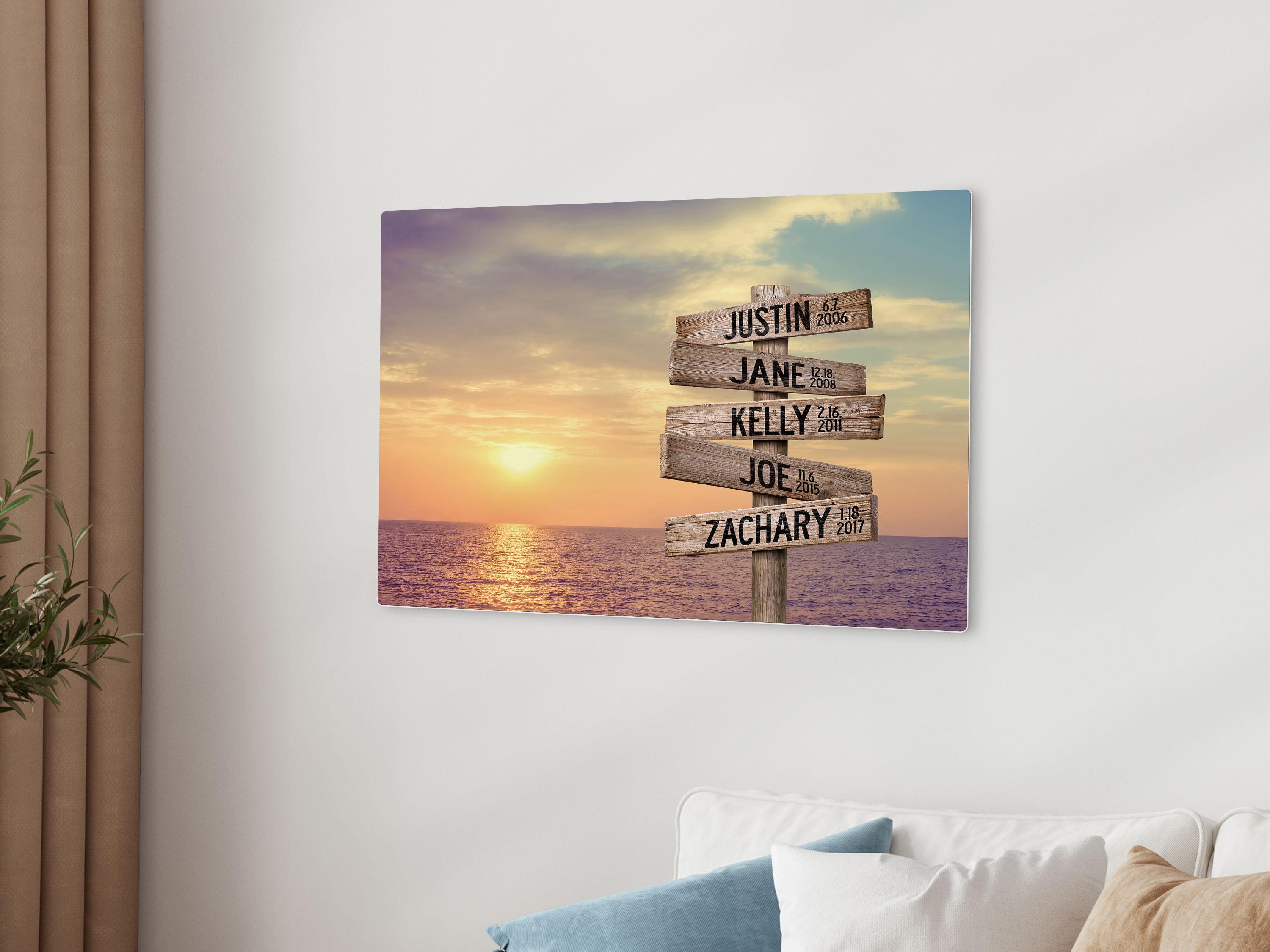 Personalized Family Name Sign Canvas Wall Art With Tropical Beach Palm Tree Sunset And Custom Street Sign For Home Decor Gift, Road Signs