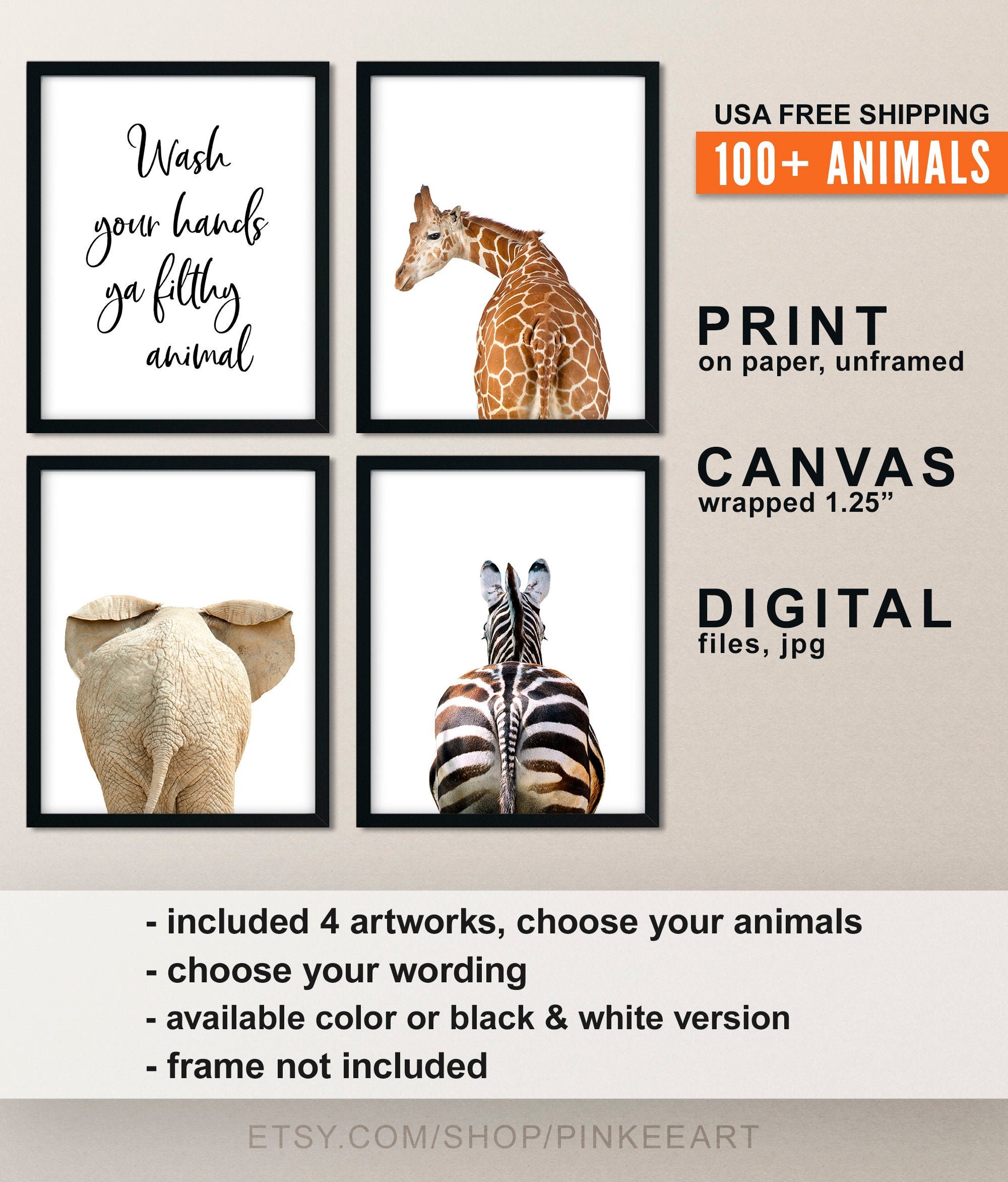 Digital Prints Farm Animal Bathroom with Nice Butt sign Funny Bathroom