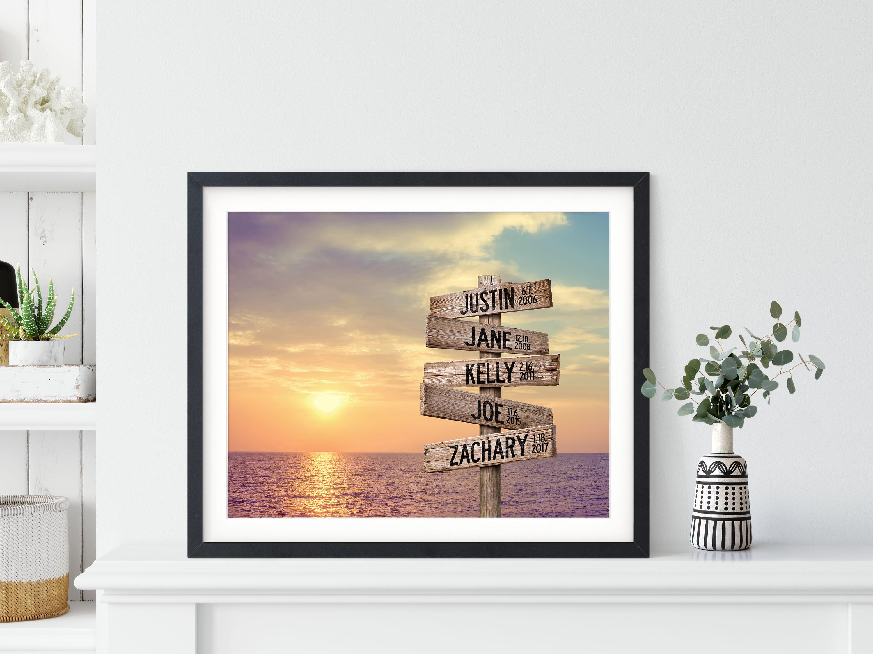 Personalized Family Name Sign Canvas Wall Art With Tropical Beach Palm Tree Sunset And Custom Street Sign For Home Decor Gift, Road Signs