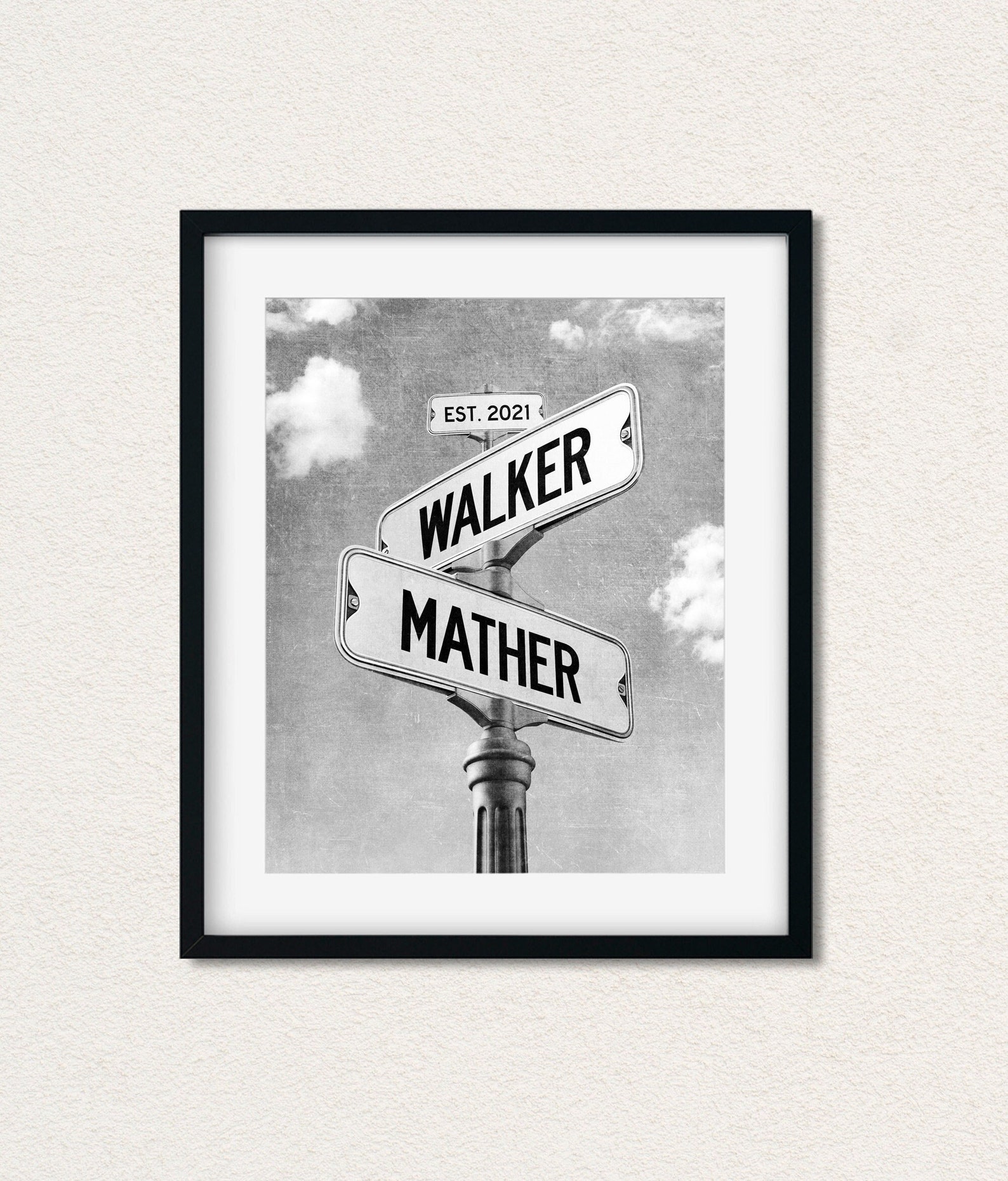 Unique Street Sign Engagement or Wedding Gift for Couple with Names - 12x18 Print on Paper, no proof needed