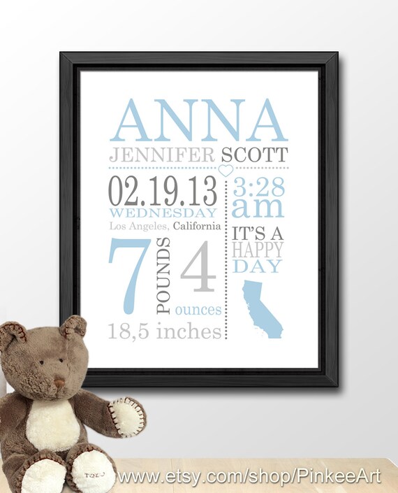 Personalized baby boy gift baby announcement birth date | Etsy