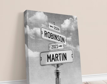 Personalized Street Sign Canvas with Names, Wedding Gift for Couple Home Decor, Newlywed Gift, Valentine Gift for Fiance, Bridal Shower Gift