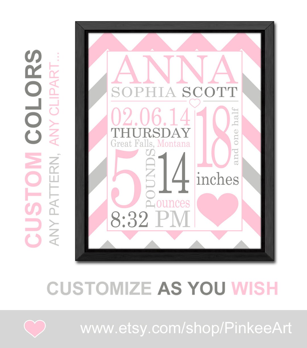 Birth announcement, birth stats print, baby nursery decor, new mom gift ...