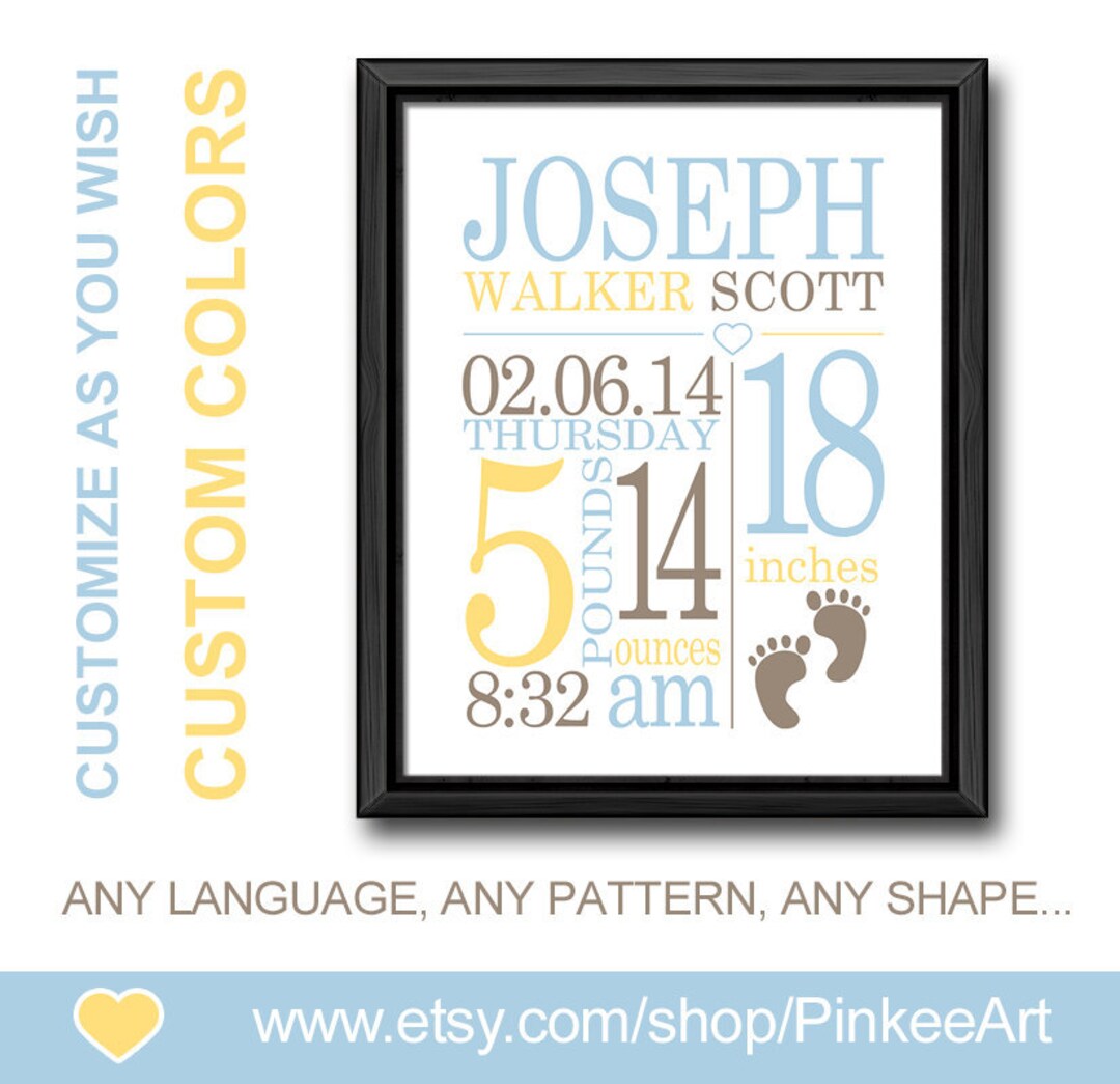 Custom Birth Wall Art, Subway Art Birth Announcement, Personalized Baby ...