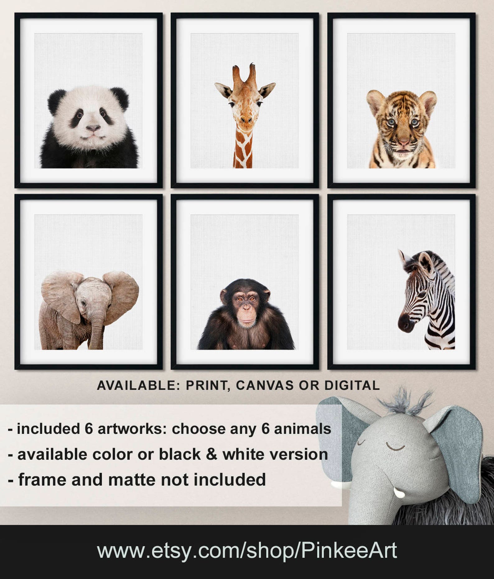 Nursery Wall Art Animals Neutral Baby Room Decor Zoo Animals Etsy