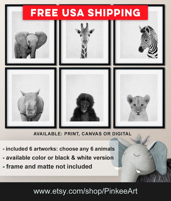 Black And White Animal Prints Safari Jungle Animals Nursery Etsy