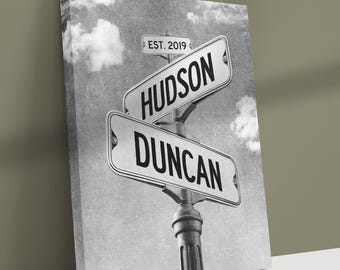 Personalized Wedding Street Sign Canvas, Newlywed Anniversary Gift,  Last Minute Present