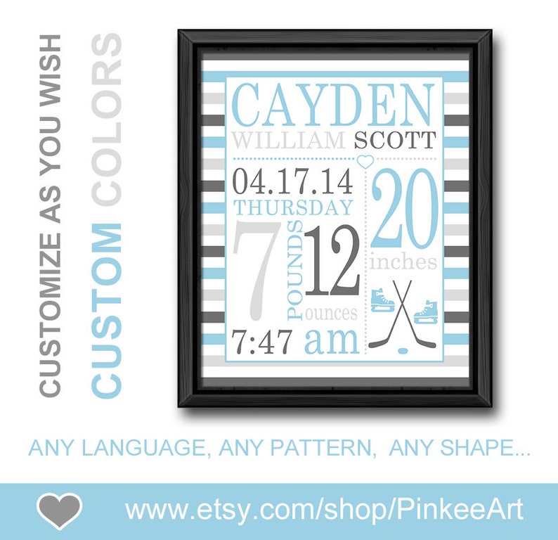 Hockey Birth Announcement Wall Art Skate New Baby Gift Etsy Hockey birth announcement wall art skate new baby gift