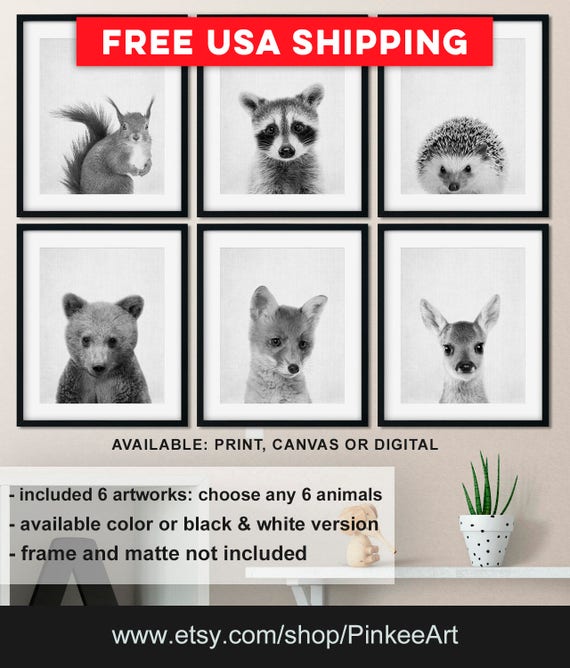 Forest Animal Prints For Nursery Forest Friends Baby Decor Black