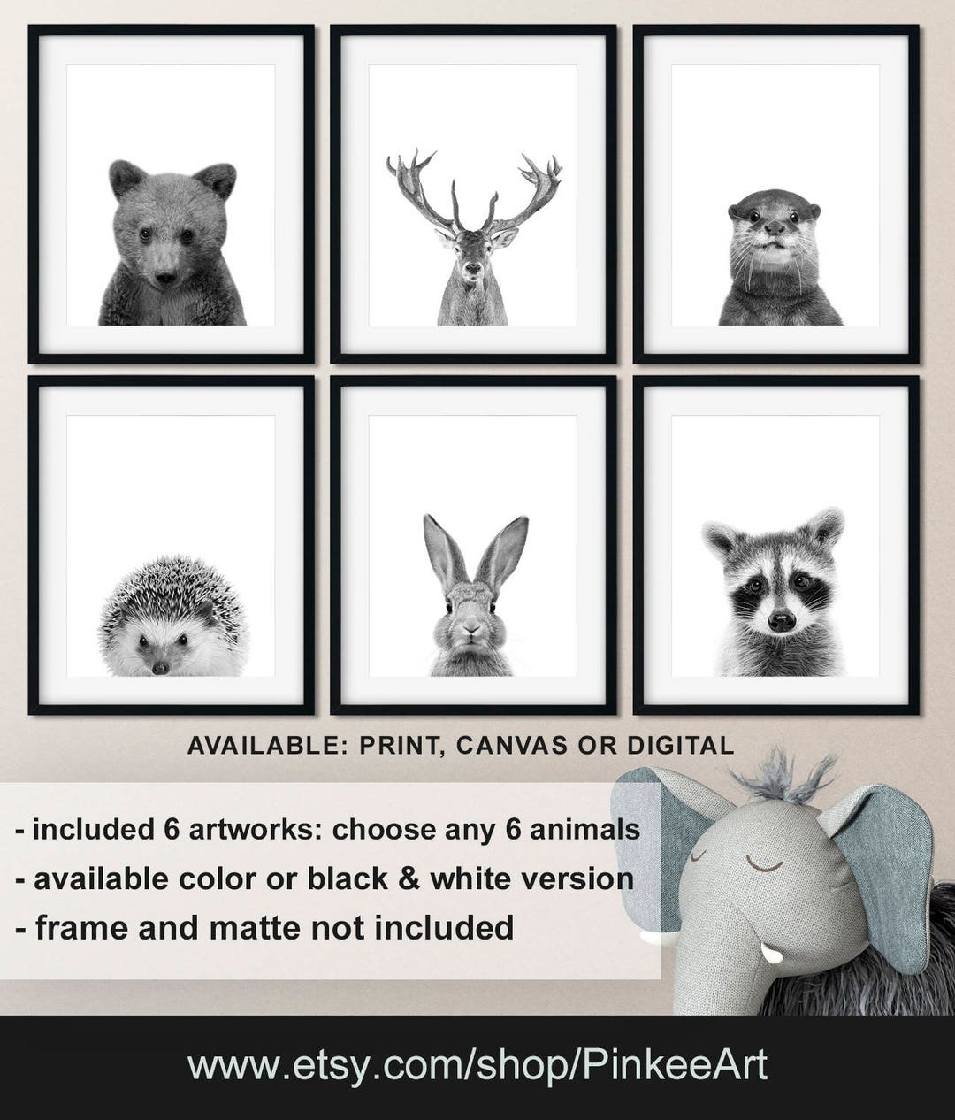 Black and White Animal Nursery Pics Black and White Woodland Etsy