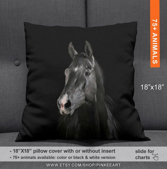Black Horse Decorative Pillow Equestrian Throw Pillows Horse Etsy