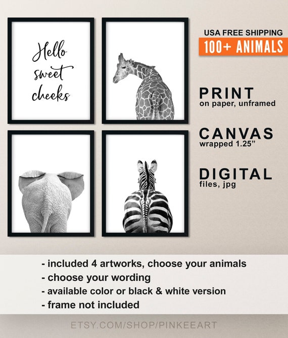 Animal Butt Bathroom Art Prints: Humorous Restroom Decor (Digital File)