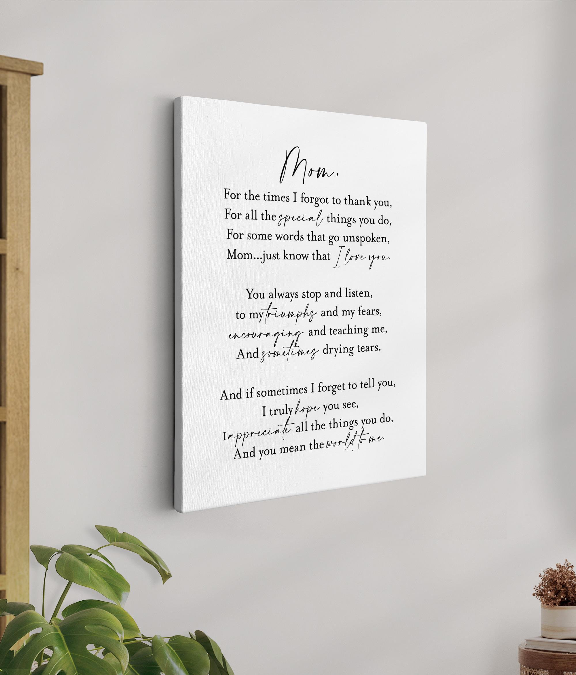 Sentimental Poem for Mother, Custom Thank You Mom Gift, Personalizable Mothers Day Gift from Daughter or Son, Wall Art for Mom, Mom quote