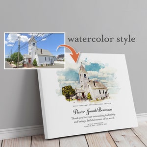 Pastor Appreciation Gift with Your Church Photo, Priest Leaving Gift, Worship Minister Retirement Art, Pastor or Deacon Installation Gift