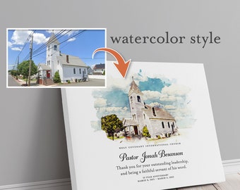 Pastor Appreciation Gift with Your Church Photo, Priest Leaving Gift, Worship Minister Retirement Art, Pastor or Deacon Installation Gift