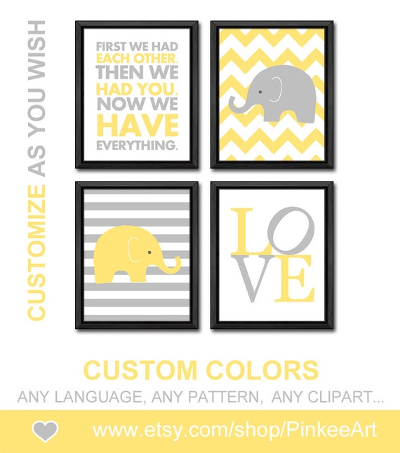 Elephant Baby Shower Decorations Yellow Gray Elephant Baby Etsy