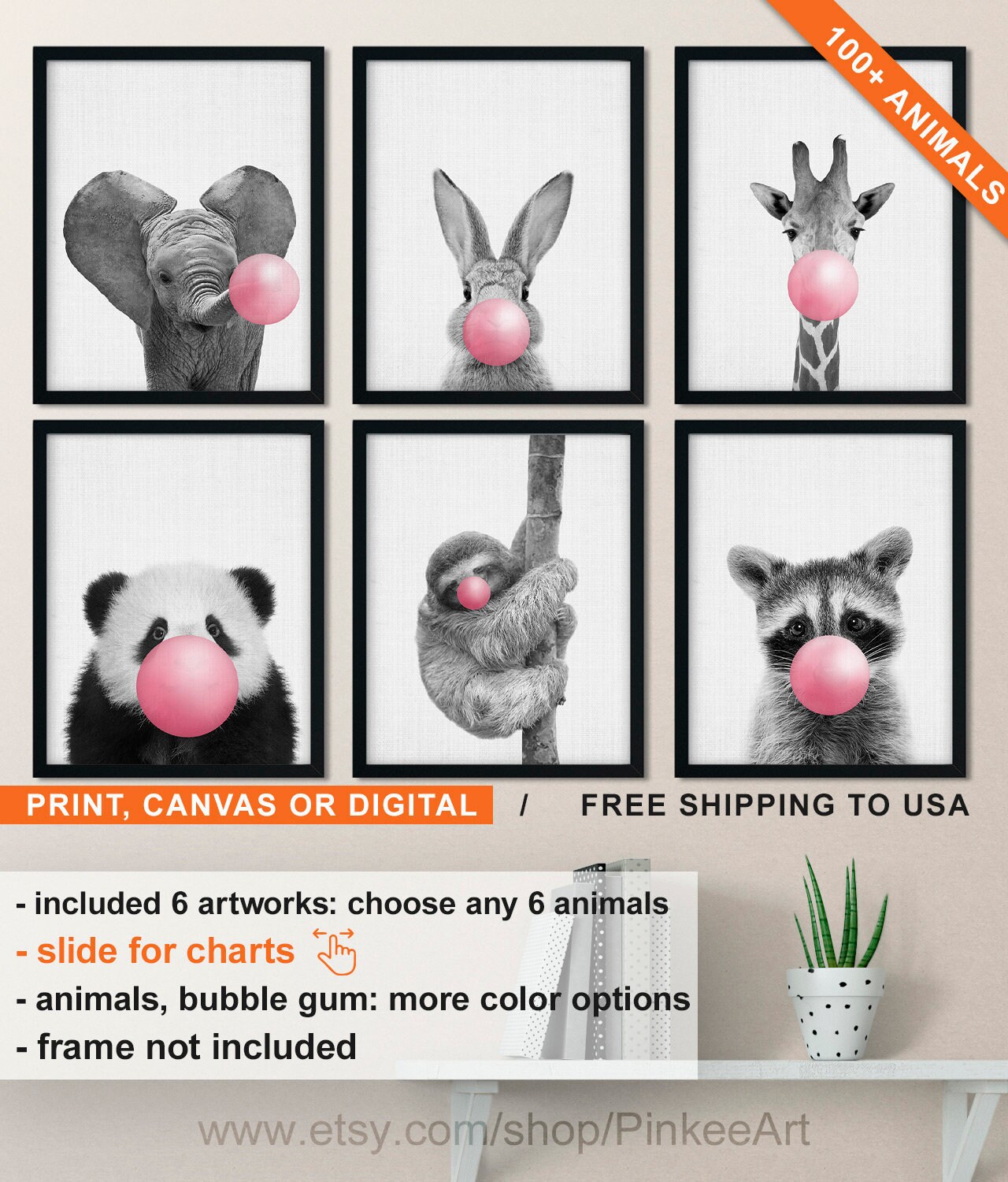 Animals Blowing Bubbles Pink Girl Room Black White Nursery - Etsy Animals Blowing Bubbles Pink Girl Room Black White Nursery - Etsy