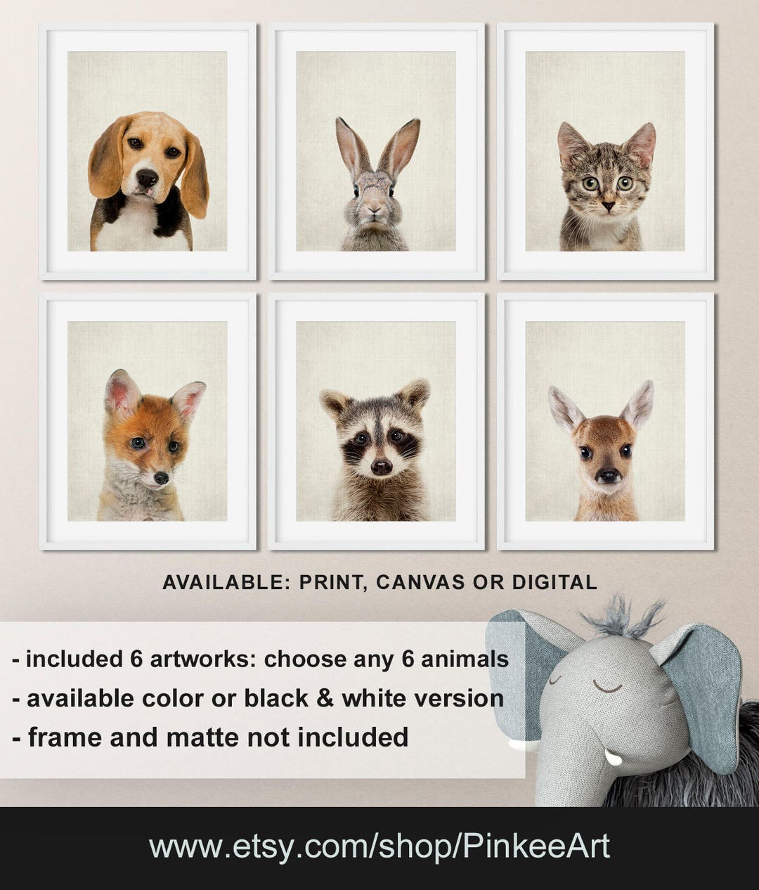 Baby Animal Prints: Nursery Wall Art, Set of 6 (paper or Canvas) - Etsy