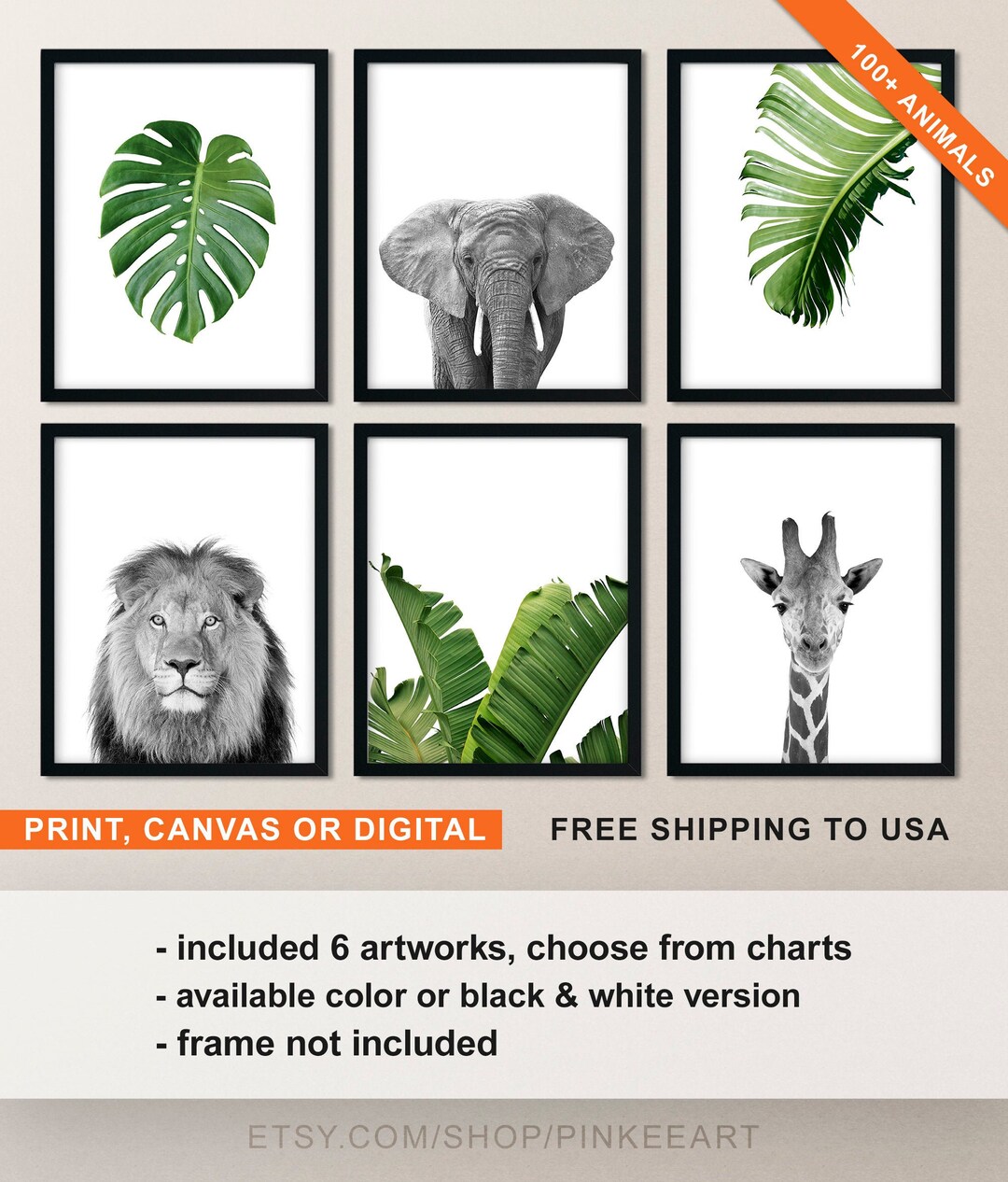 Safari Animal Prints Set: Black and White Jungle Nursery Decor (digital ...