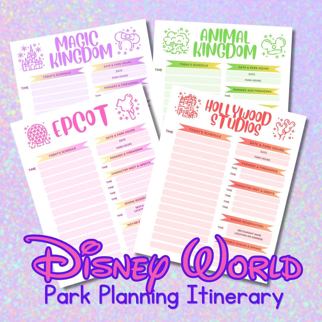 Disney World Park Planner Editable Itinerary Template (digital