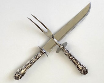 Victorian Carving Set, Sterling Silver, Knife and Fork, Ornate, Holiday