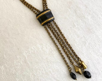 Vintage Ashley Pittman Msanii Bronze and Horn Tassel Necklace
