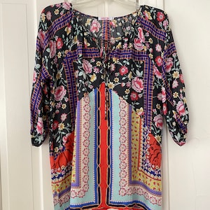 Johnny Was Lookout Electra Tunic Top, Silk, Multi Color Print, Fits up to a size US10