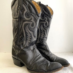 Botas vaqueras Tony Lama de cuero negro y reptil, para hombre, talla 9.5
