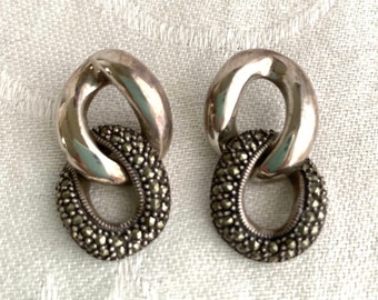 Vintage Judith Jack Art Deco Earrings, Sterling Silver, Marcasite, Pierced