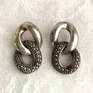 Vintage Judith Jack Art Deco Earrings, Sterling Silver, Marcasite, Pierced, JJ