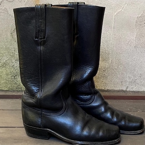 Vintage Frye Black Leather Riding Boots, Pull On, Men&#39;s Size 8.5, Women&#39;s Size 10, Made in USA
