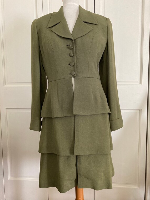 Vintage Zelda Crepe Coat, Dress, Olive Green, Size