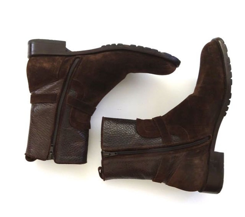 Brown Pebble Leather Zippers Buckles Vintage Fieramosca Moto Boots Suede Made in Italy
