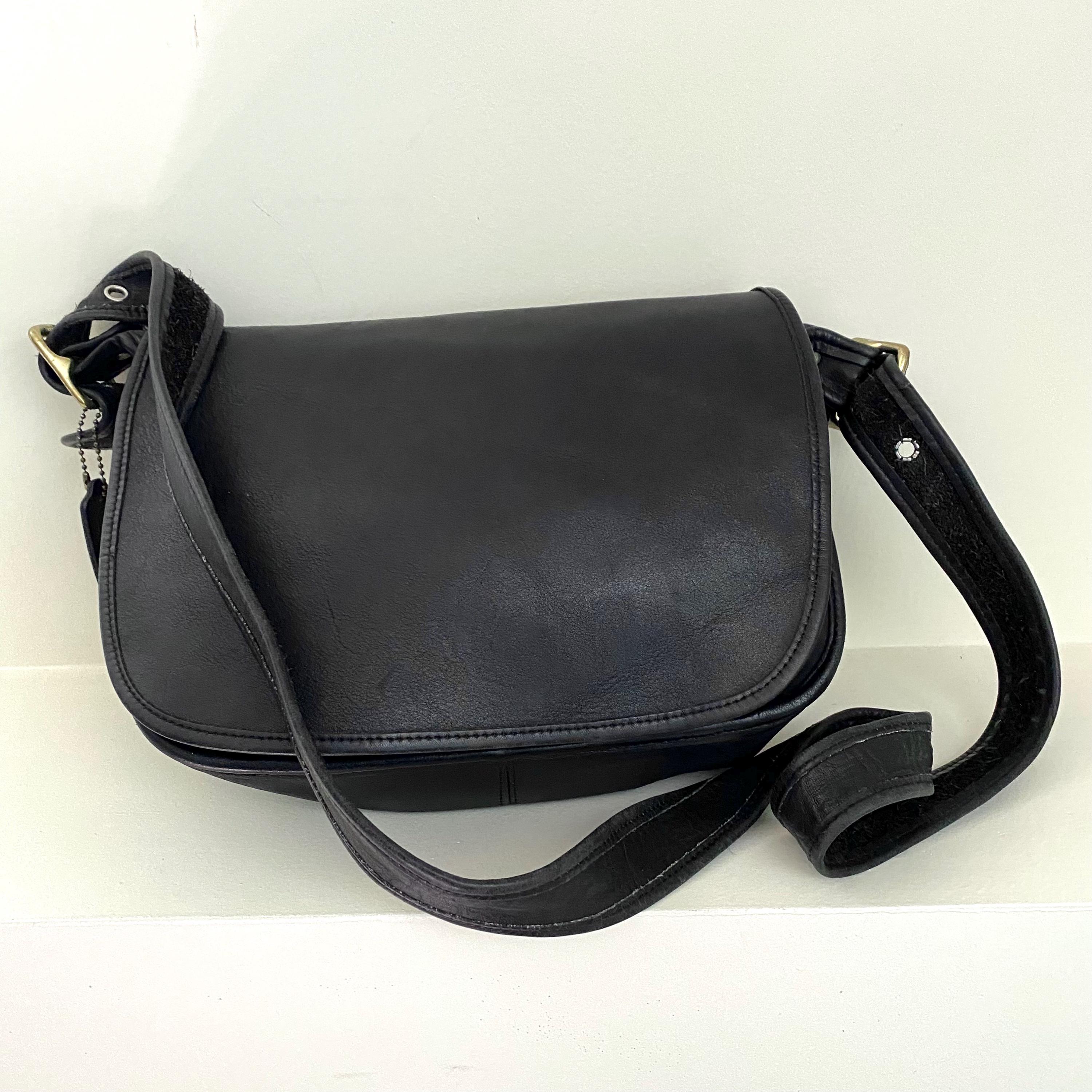 Vintage Coach Black Leather Cross Body Bag, Patricia Legacy Saddle